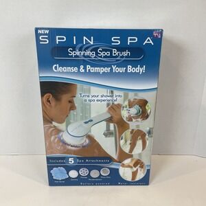 Spin Spa Spinning Spa Brush Unisex White Blue Body Brush 5 Attachments NIB